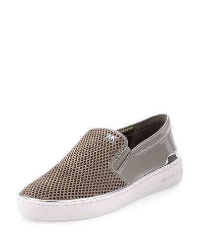 michael michael kors kyle slip on pearl grey sport suede perf patent